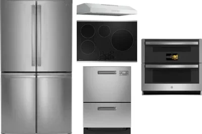 5 Piece Package Includes Refrigerator, Cooktop, Wall Oven, Hood And Dishwasher